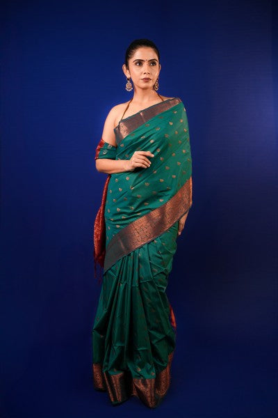 Kanjivaram Silk Emerald Color