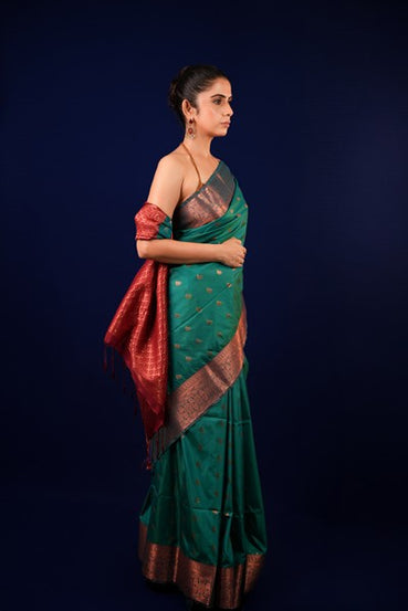 Kanjivaram Silk Emerald Color