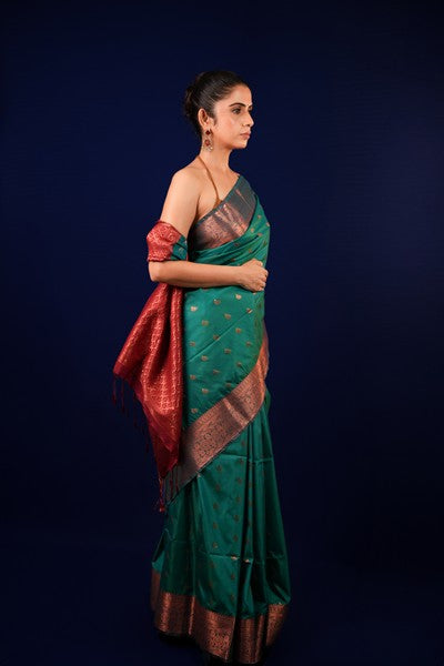 Kanjivaram Silk Emerald Color