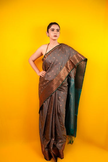 Kanjivaram Silk Earthy Gray