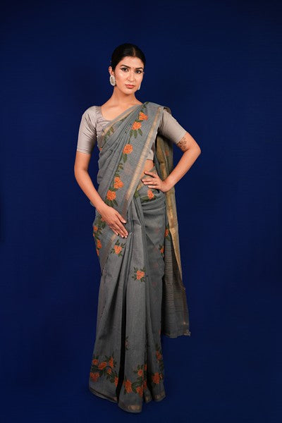 Tissue saree Light Gray