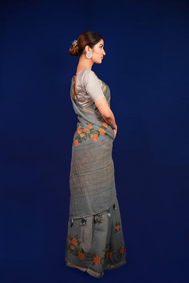 Tissue saree Light Gray