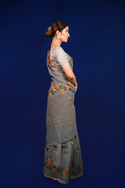 Tissue saree Light Gray