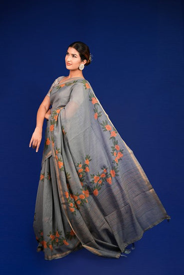 Tissue saree Light Gray