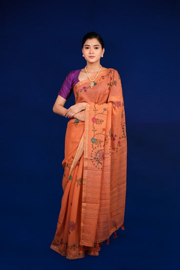 Tissue Saree Peach Blossom