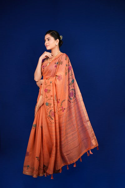 Tissue Saree Peach Blossom