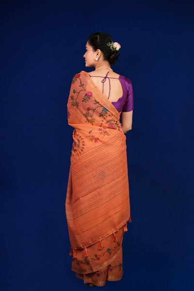 Tissue Saree Peach Blossom