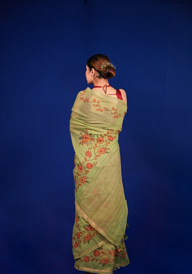 Tissue Saree  Sage Green