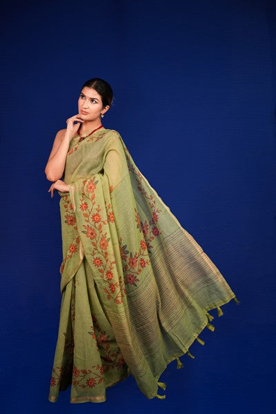 Tissue Saree  Sage Green