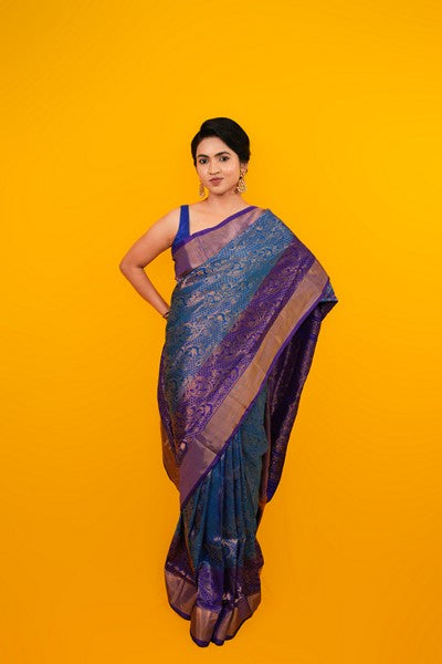 Uppada Anchulatha Peacock Blue