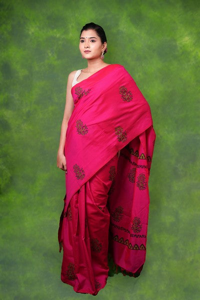 Saree silk mixed COtton printed