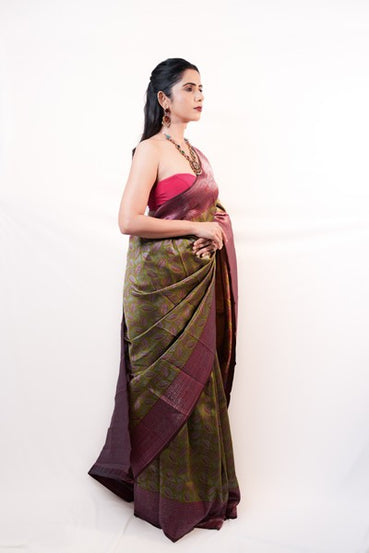 Kanchi Pattu Olive Green