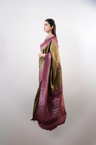 Kanchi Pattu Olive Green