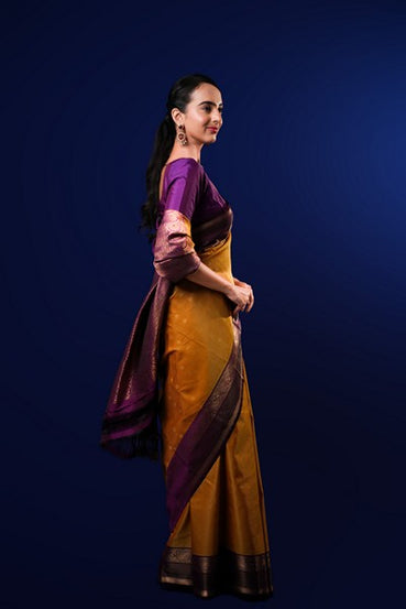 Kanchipuram Silk Golden-Yellow