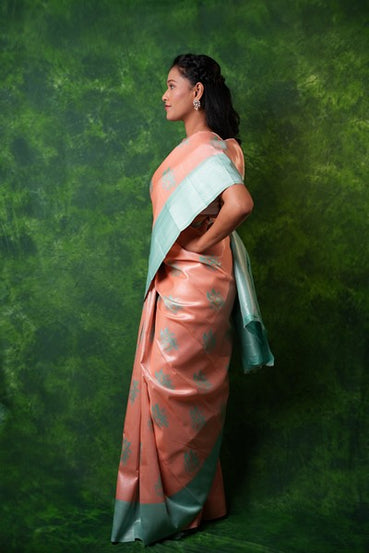 Kanchipuram  Soft Peach and Aqua