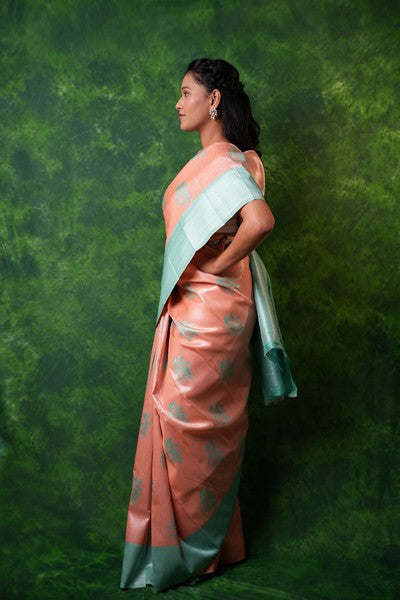 Kanchipuram  Soft Peach and Aqua