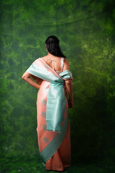 Kanchipuram  Soft Peach and Aqua