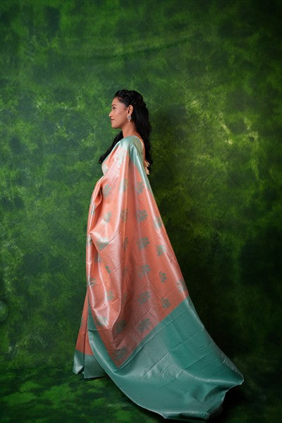 Kanchipuram  Soft Peach and Aqua