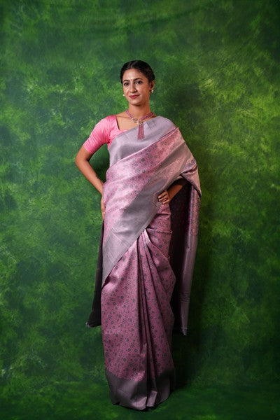 Kanchipuram Stunning Grey and Pink
