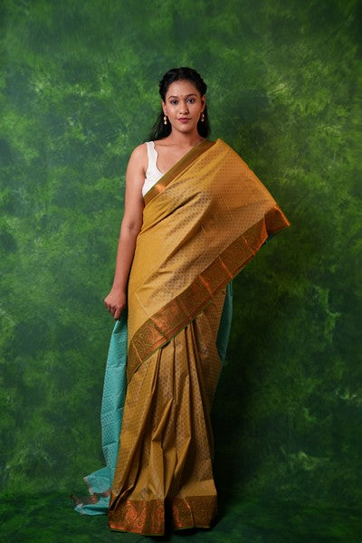Kanchipuram Silk Mustard and Aqua