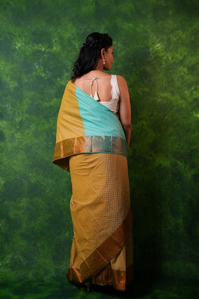 Kanchipuram Silk Mustard and Aqua