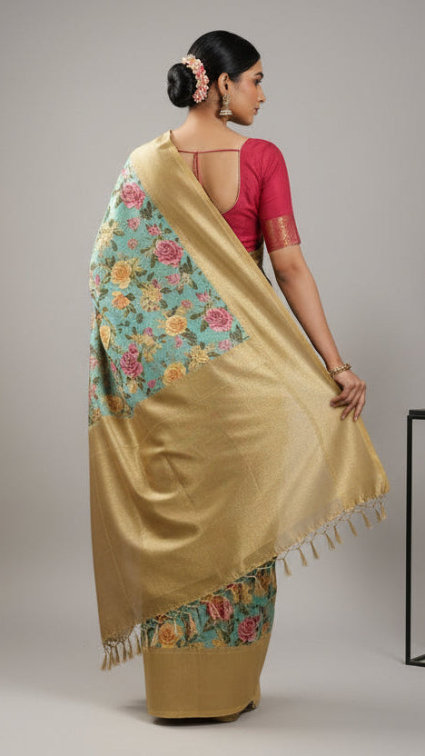Ethereal Sea Green Floral Saree