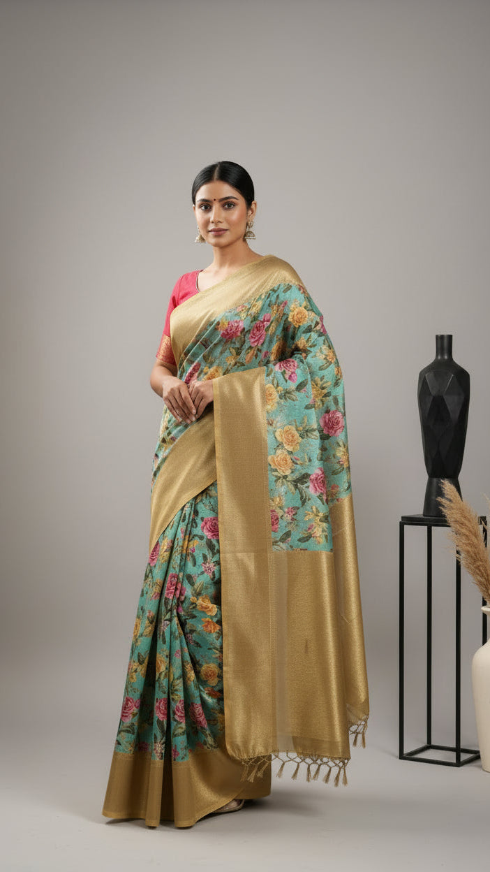 Ethereal Sea Green Floral Saree