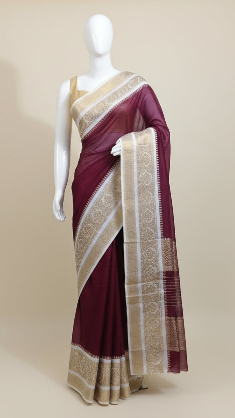 The Mahira Maroon Zari Saree