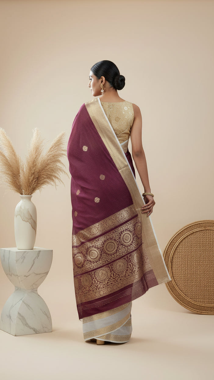 The Mahira Maroon Zari Saree