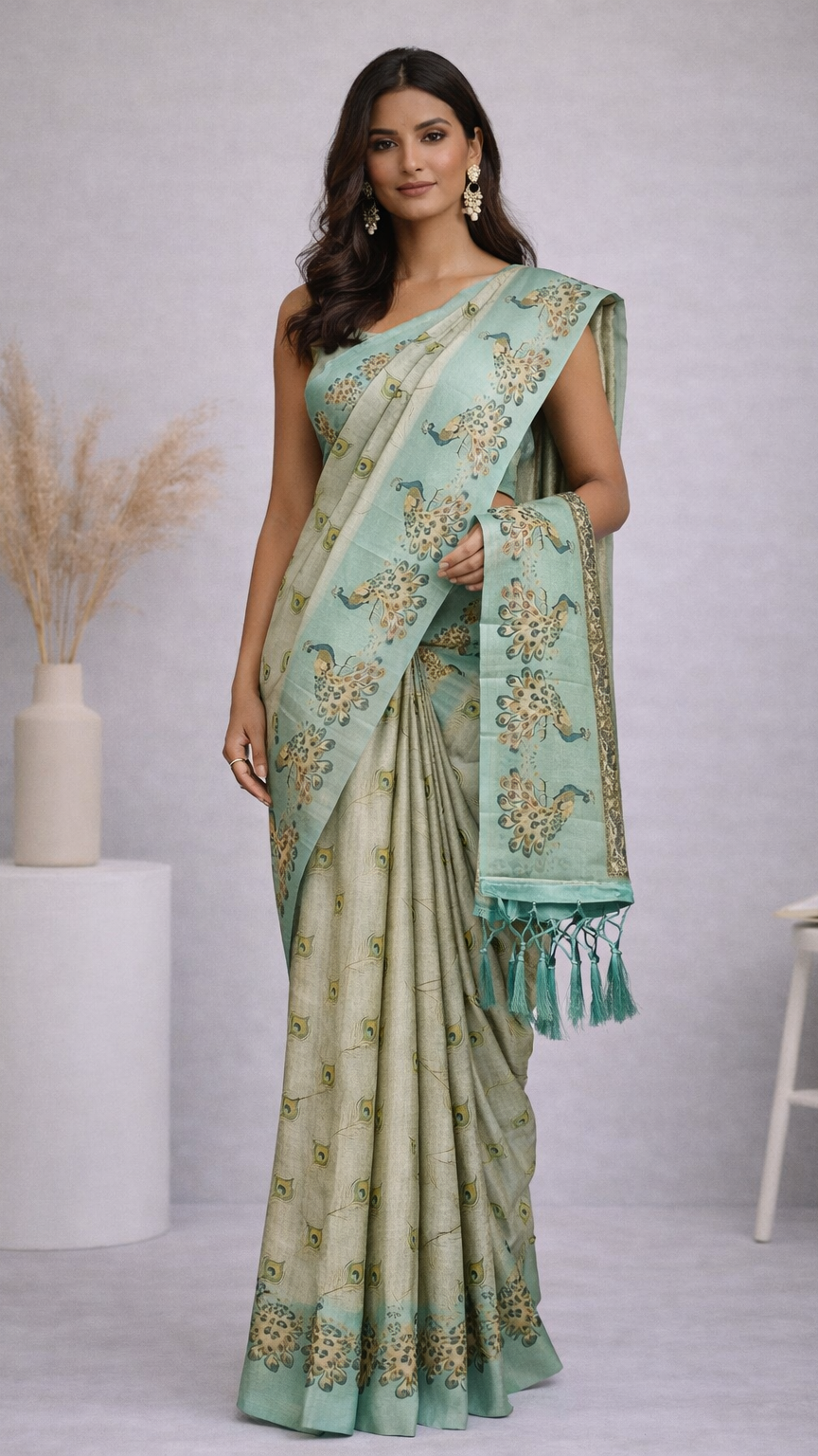 Softy silk  Dual-print with peacock
