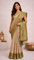 Kalamkari-style border  olive green