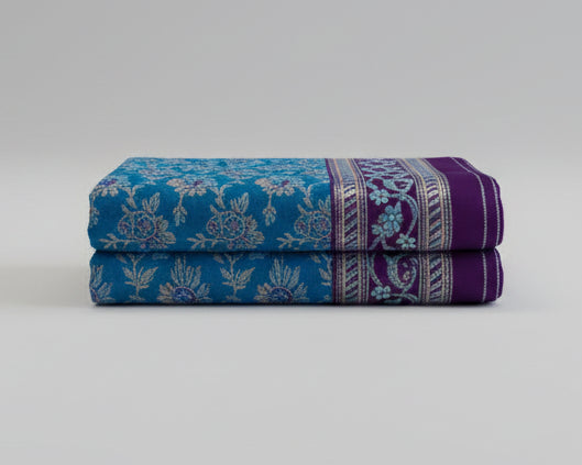 Teal Blue with Purple Border cotton