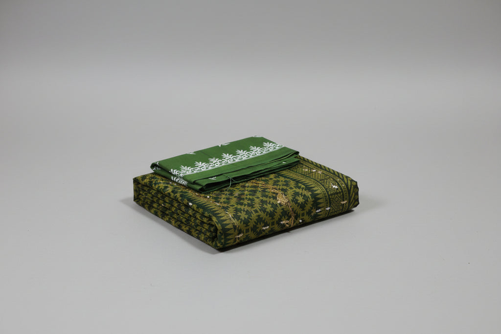 Bottle Green with Mustard Yellow Design