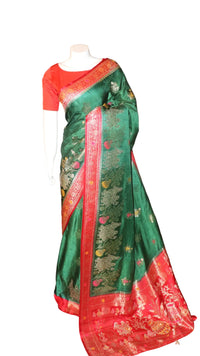 Classic Green Red Zari Saree