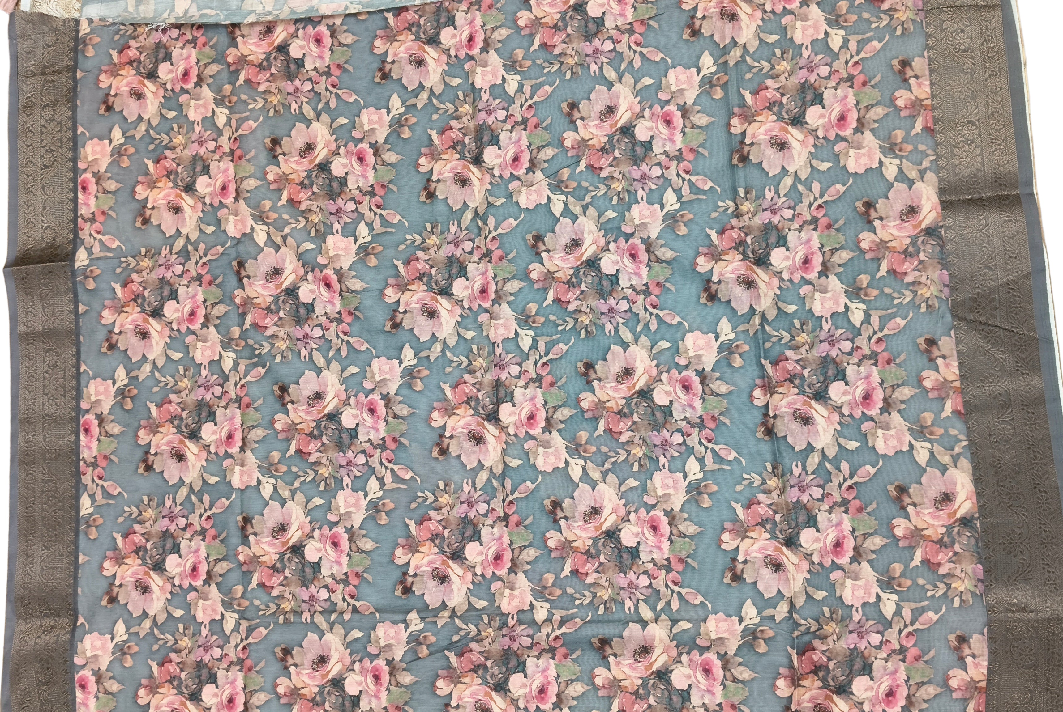 Charcoal Grey Floral Saree