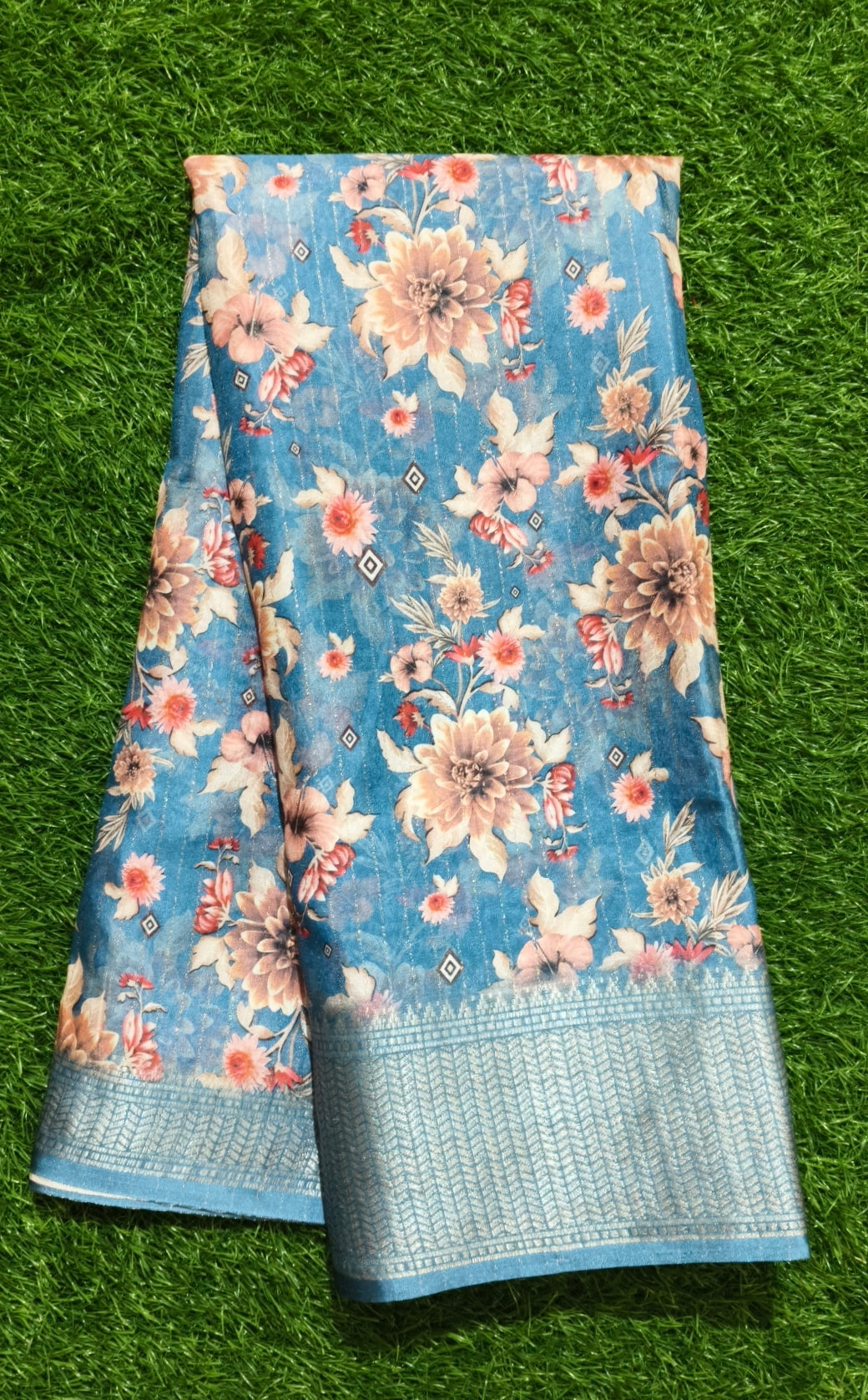 Blue & Peach Floral Saree