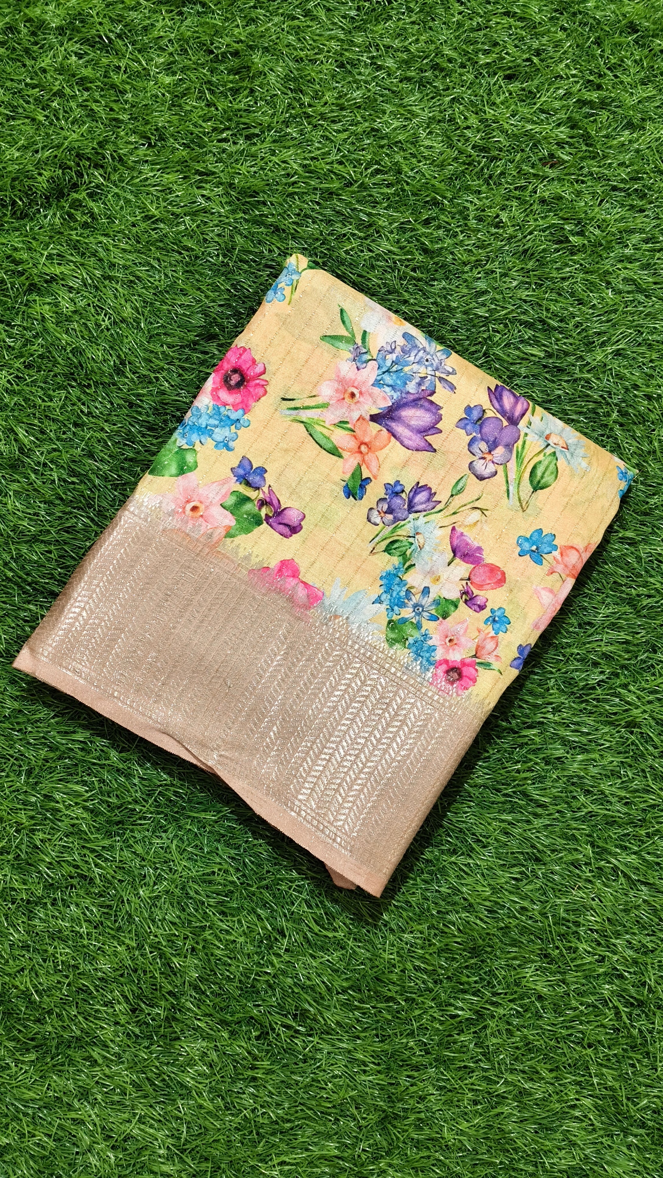 Yellow Floral Print Saree