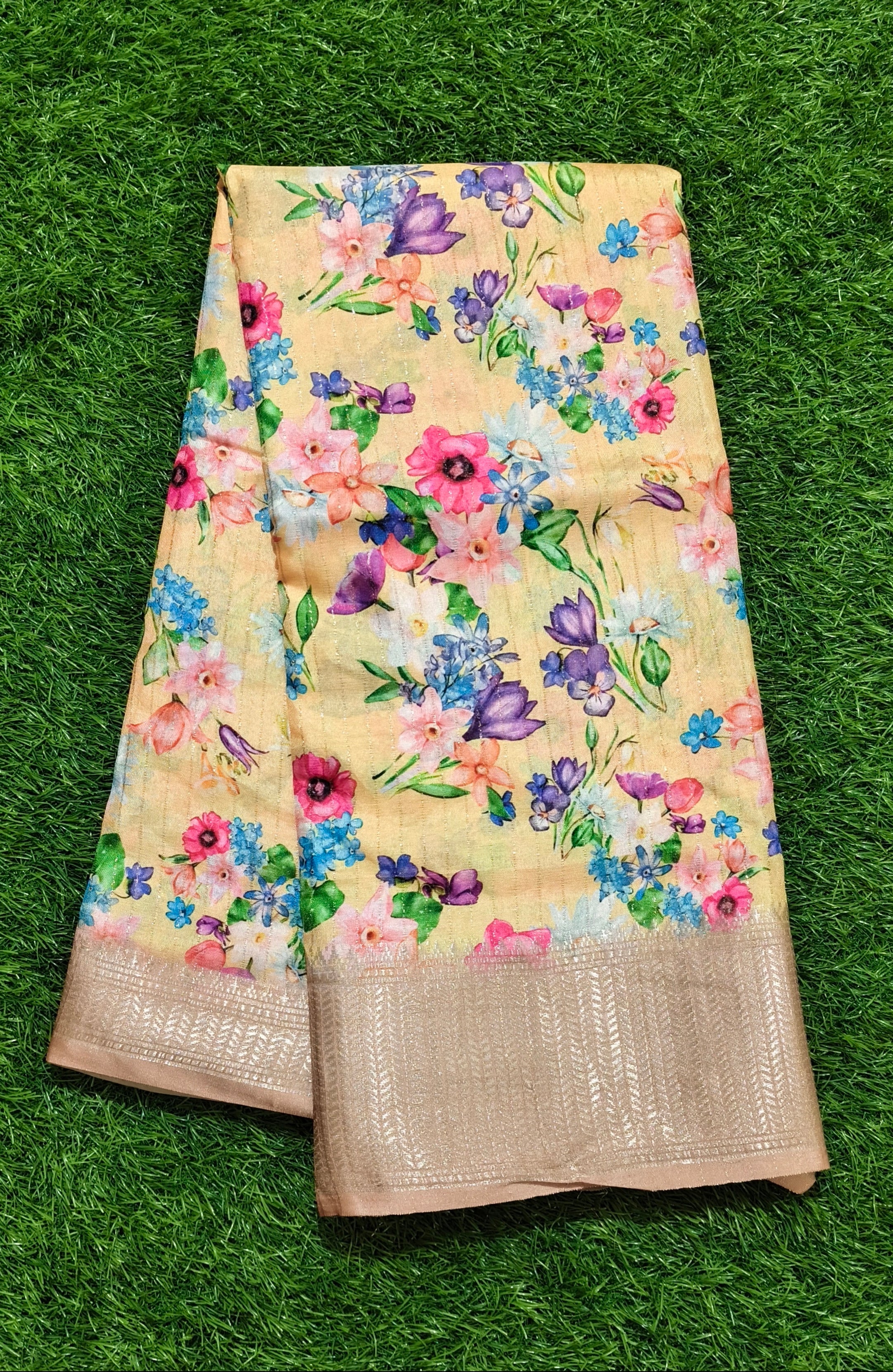 Yellow Floral Print Saree