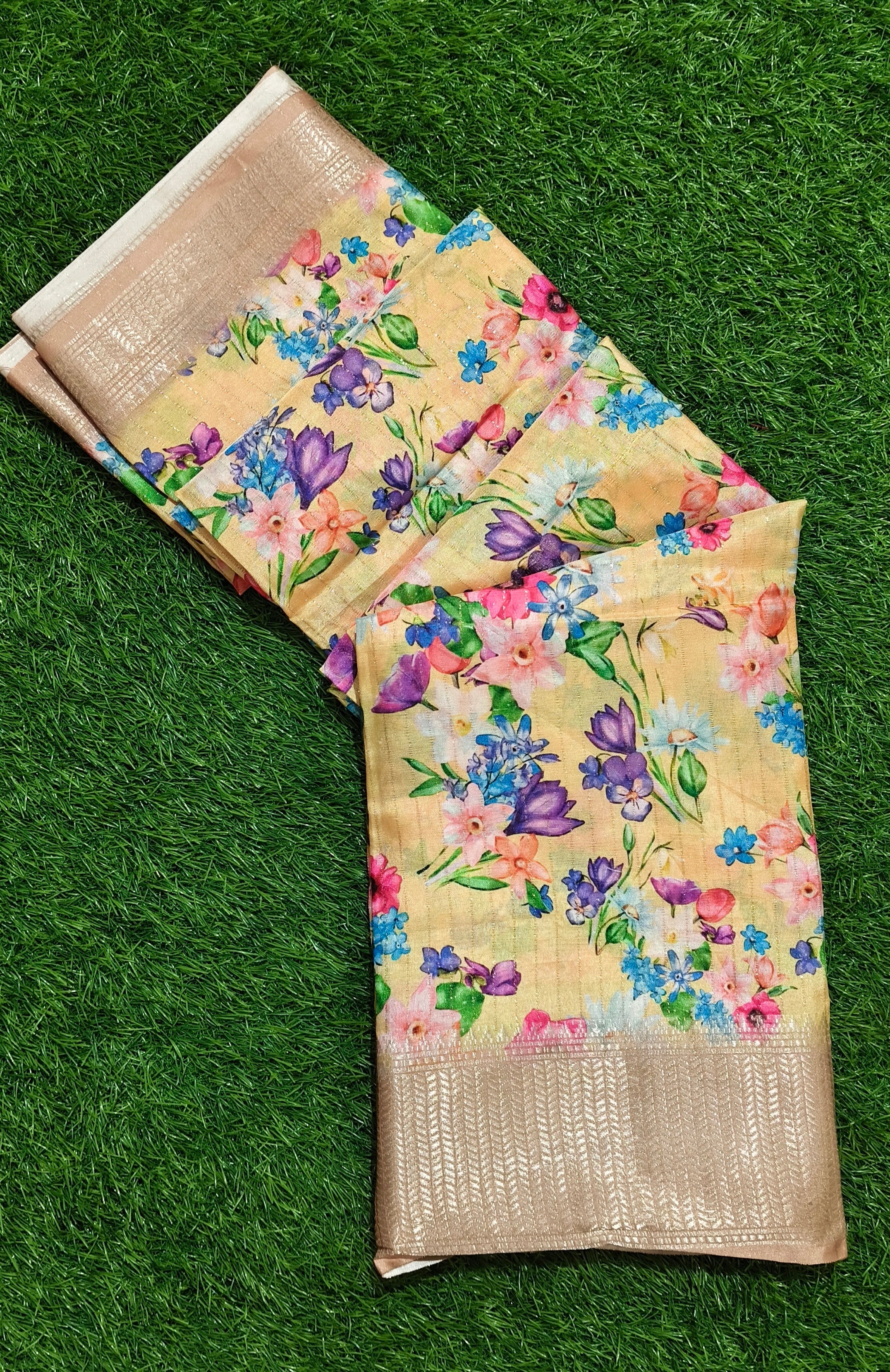 Yellow Floral Print Saree