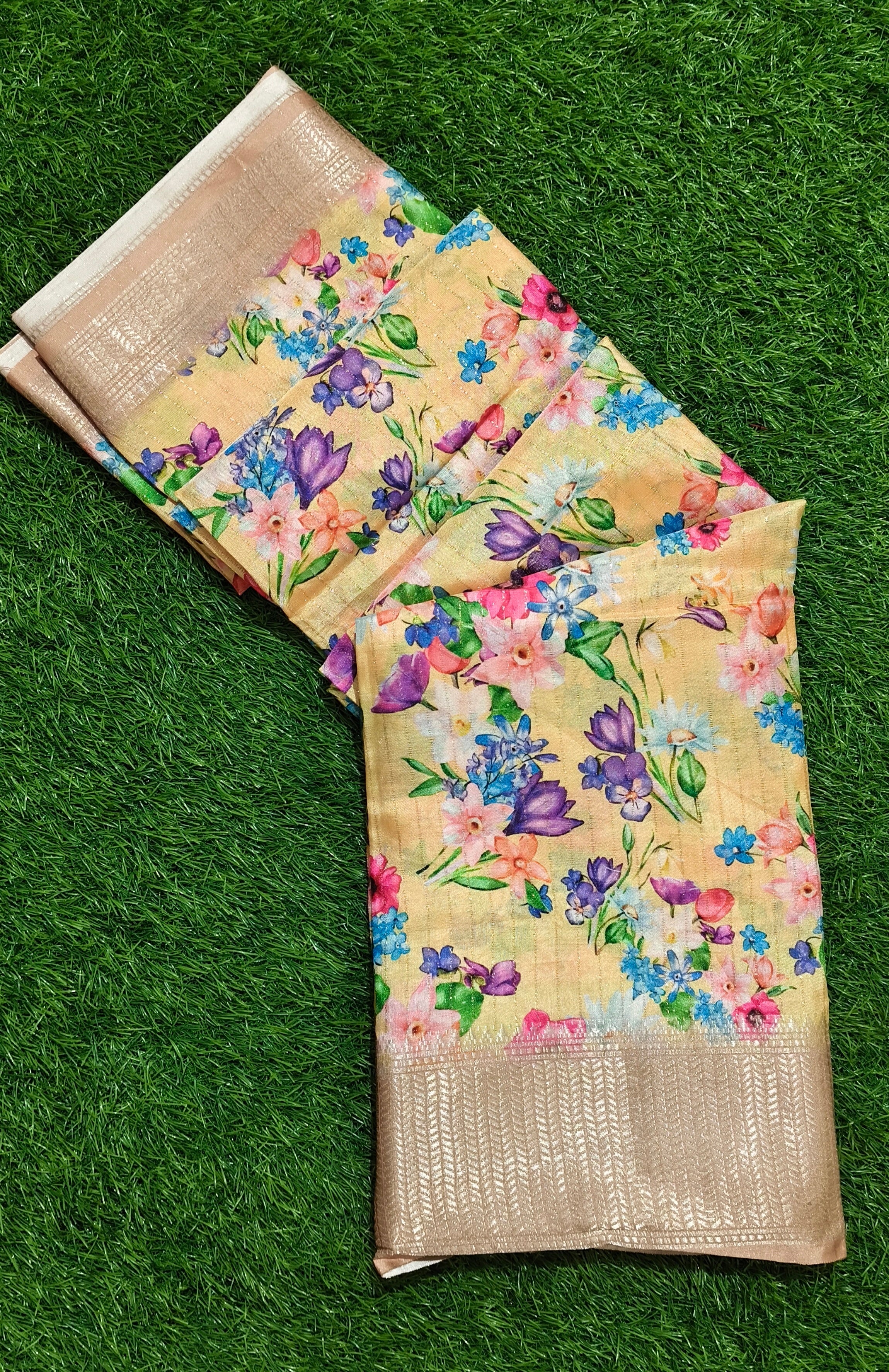 Yellow Floral Print Saree