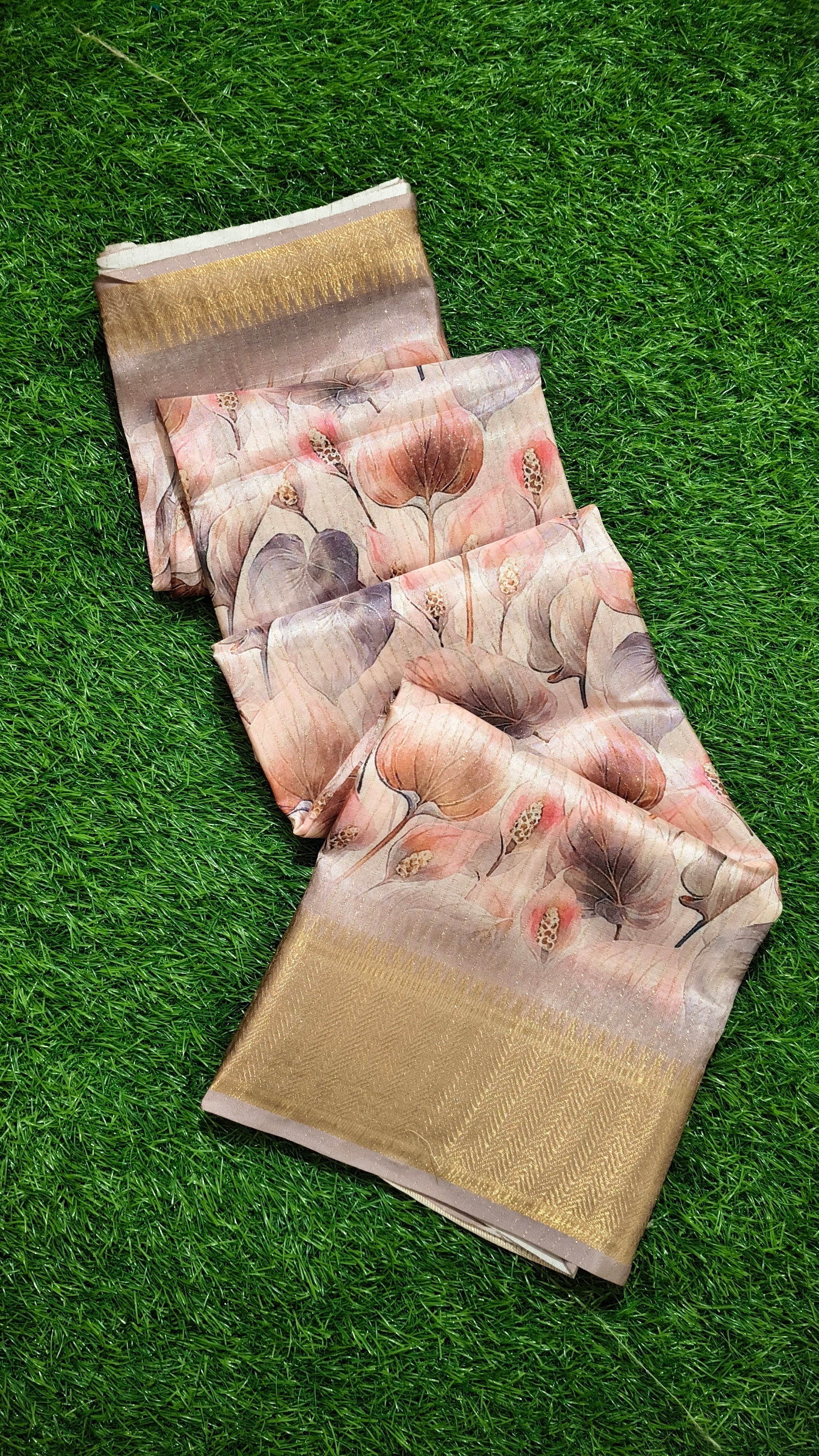 Beige & Peach Floral Saree