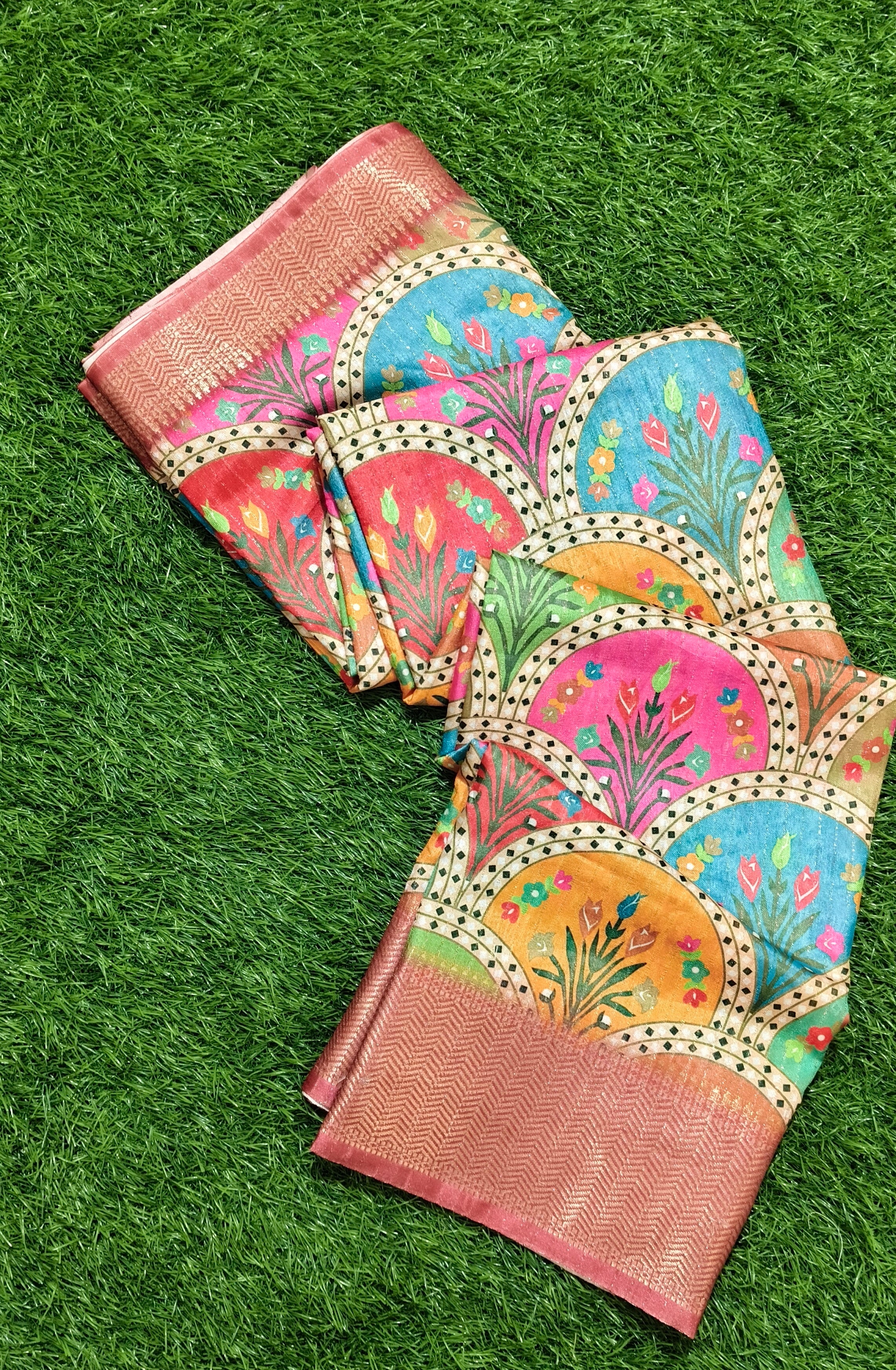 Multi-Color Folk-Art Print Saree