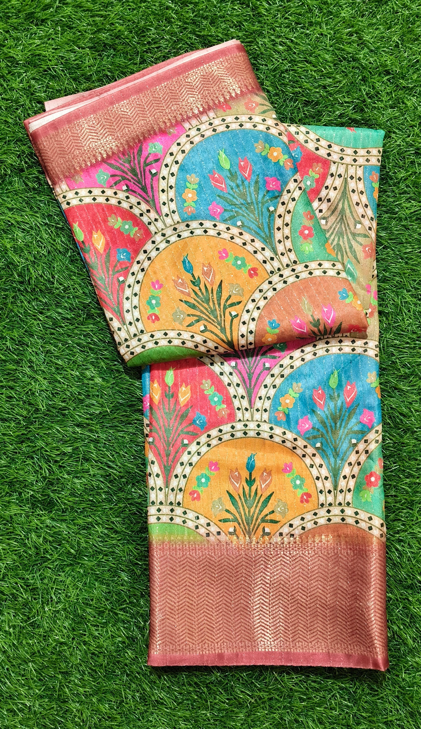 Multi-Color Folk-Art Print Saree