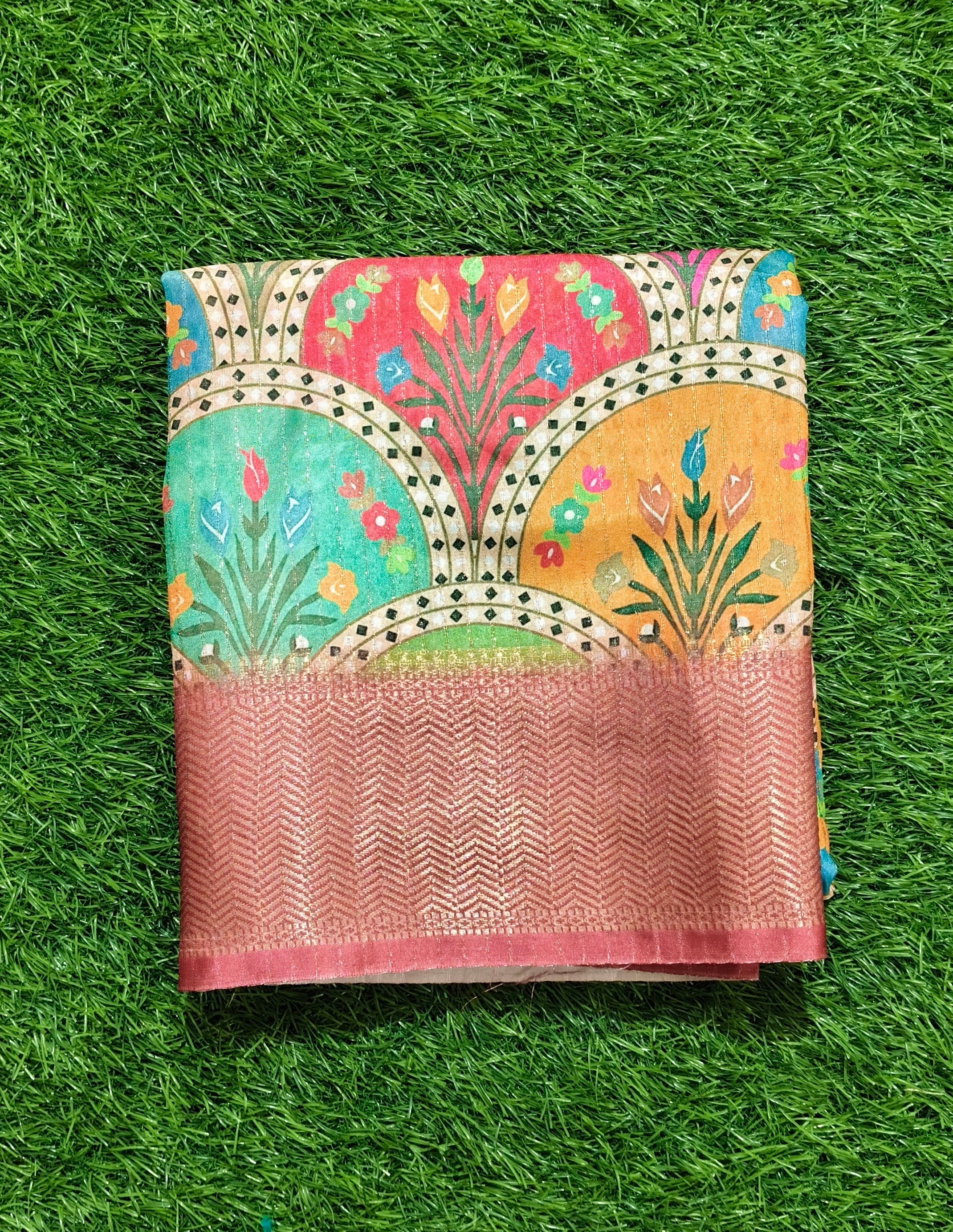 Multi-Color Folk-Art Print Saree