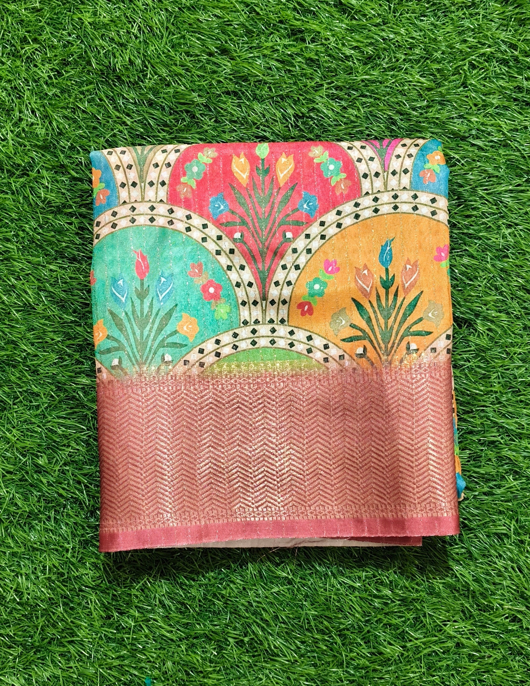 Multi-Color Folk-Art Print Saree