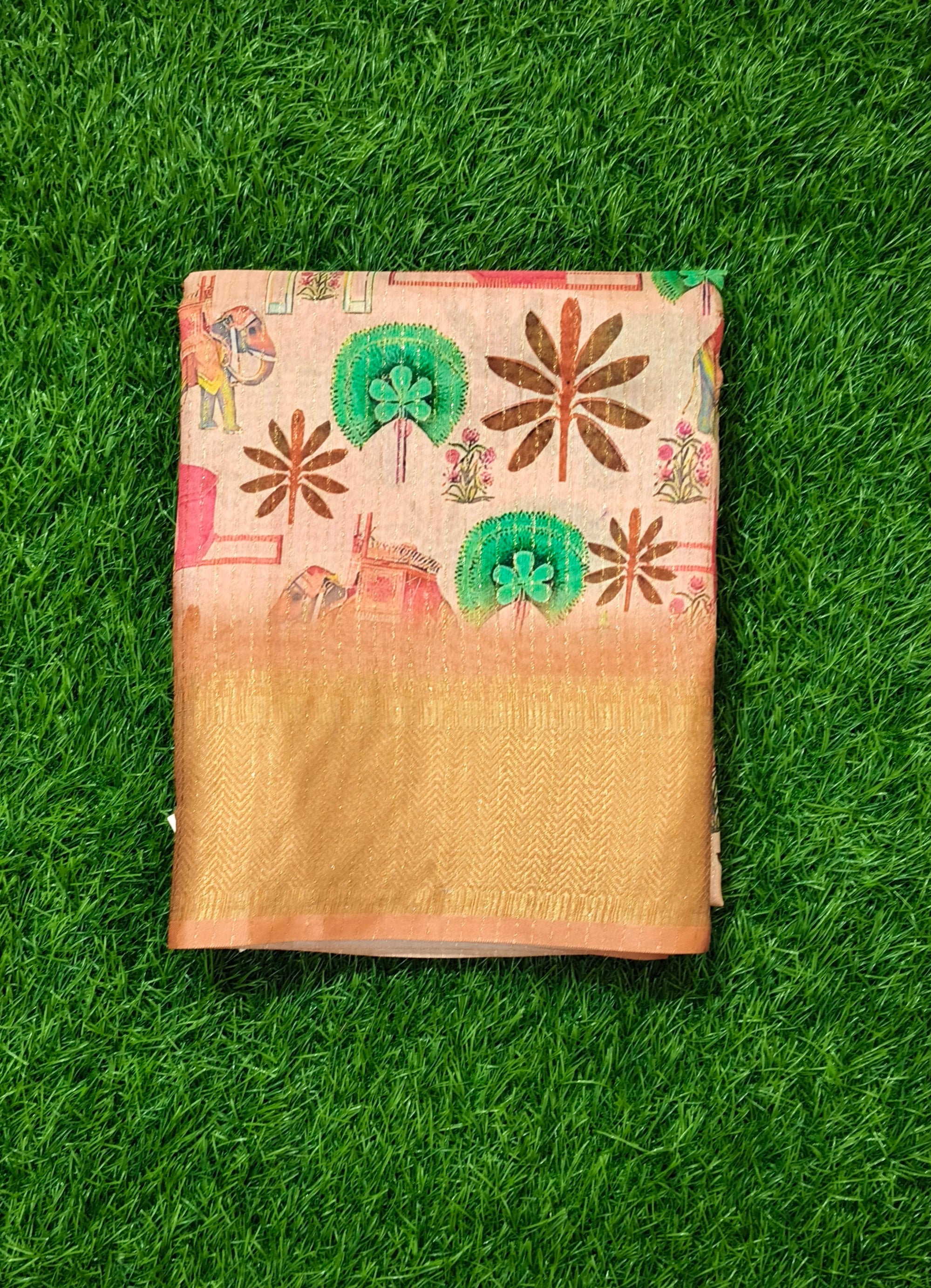 Artistic Elephant Print Saree