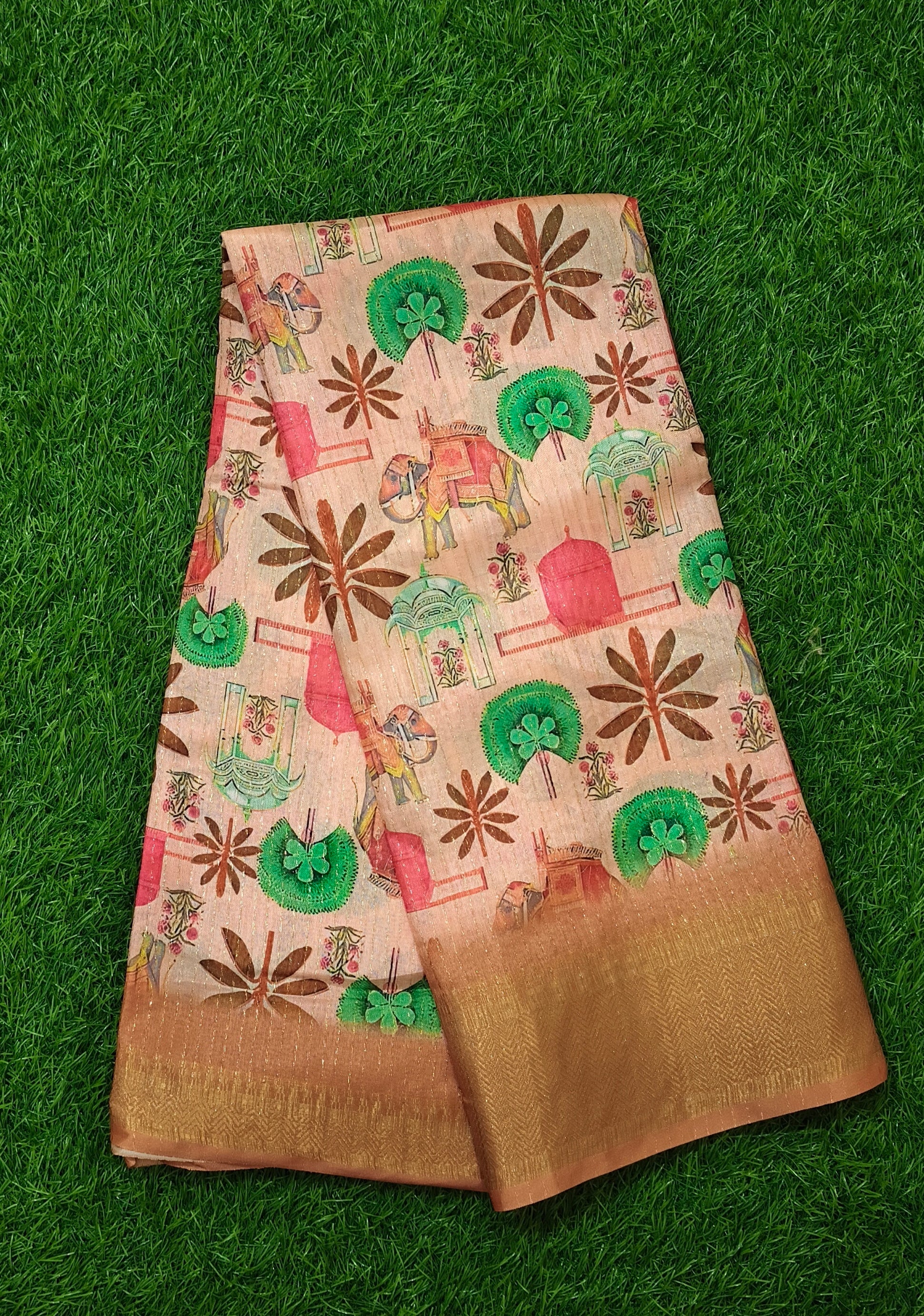 Artistic Elephant Print Saree