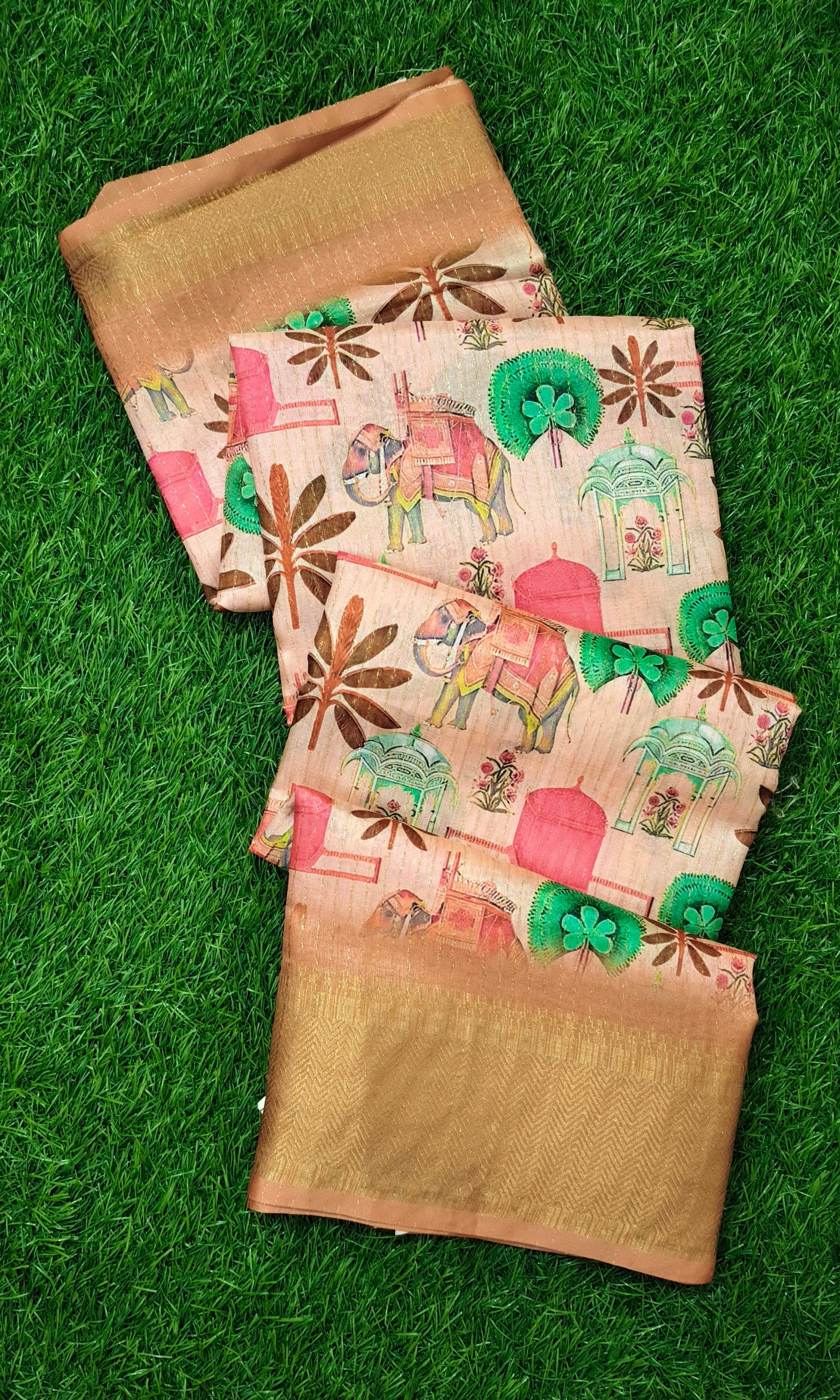 Artistic Elephant Print Saree