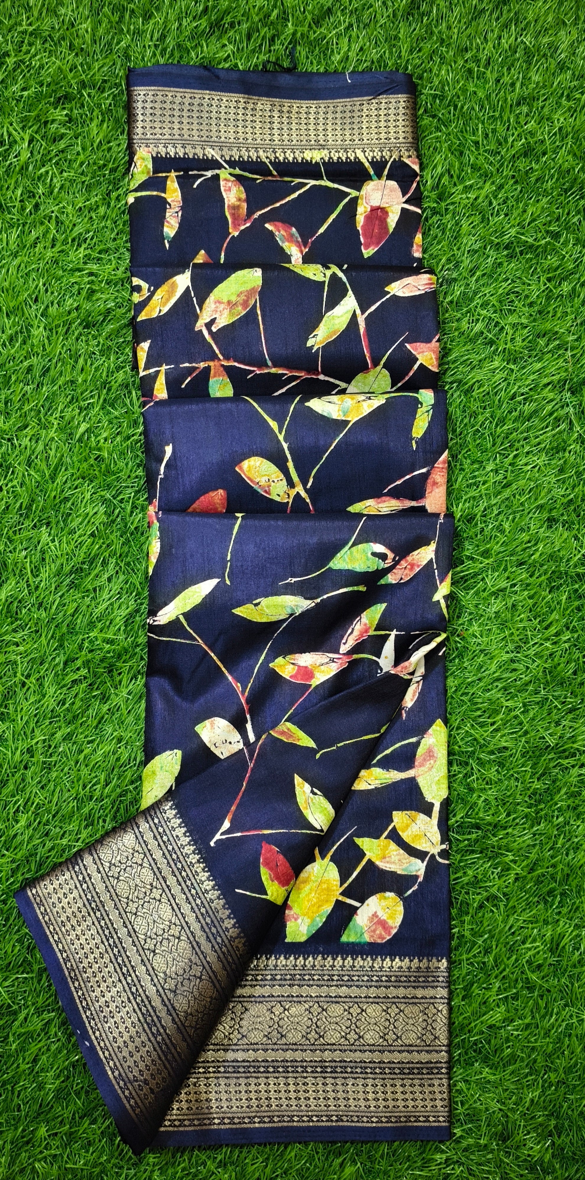 Navy Blue & Gold Saree