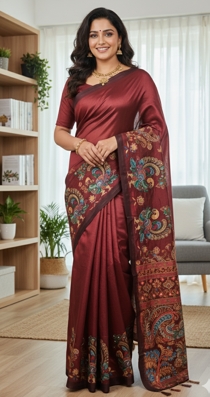 Kalamkari-Style Maroon Print